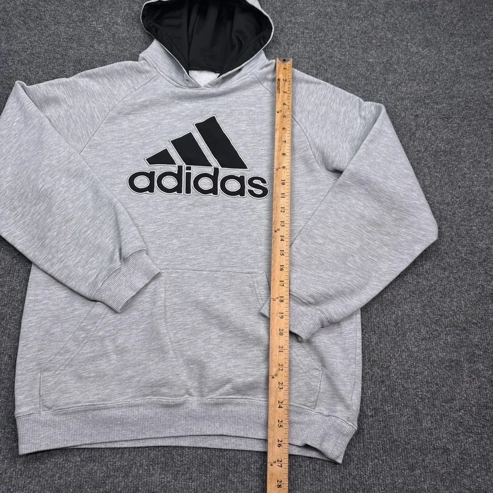 Adidas Fleece Hoodie‎ Adult Size Large Gray Pullover Sweatshirt Big Logo Active